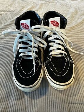 Youth Vans Black and White High-Top Skate Sneakers